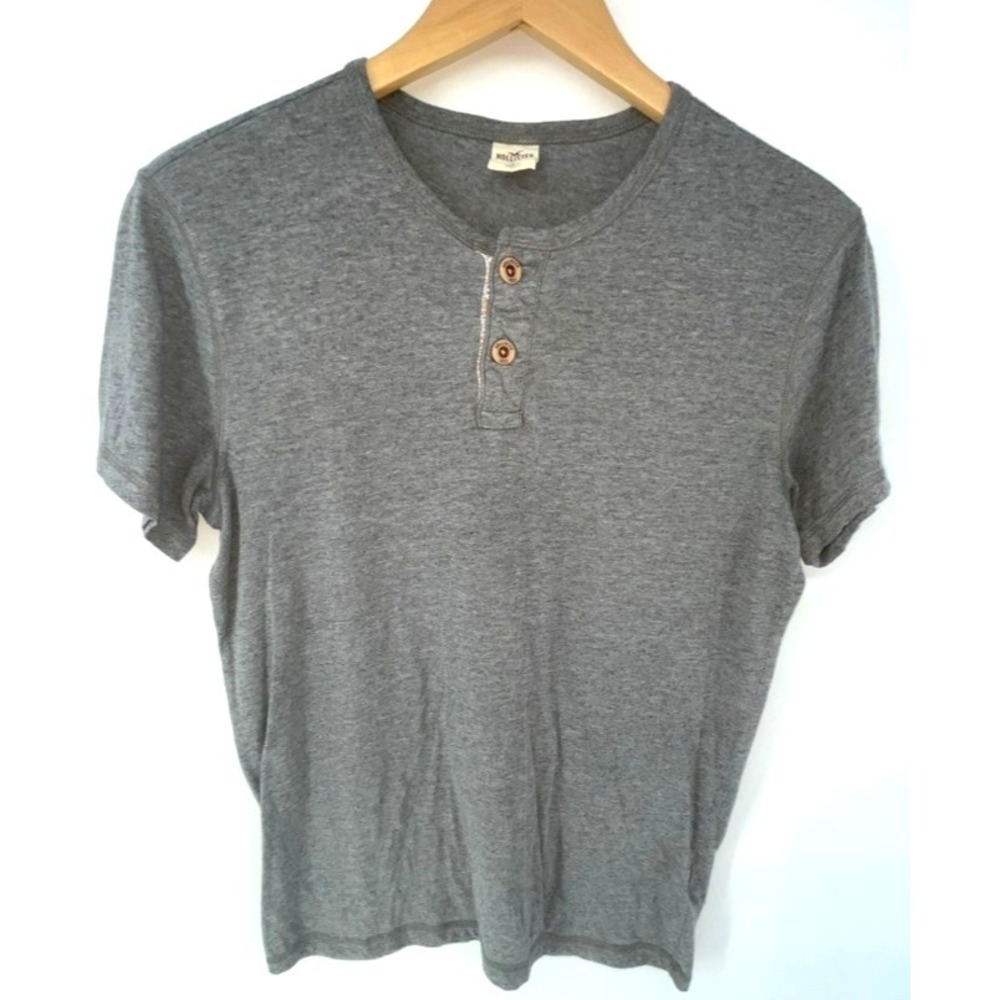 Hollister Henley Shirt Men's Size S Heathered Gray Short  Sleeve  Button Preppy